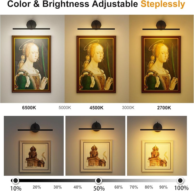 Denlead Hardwired Picture Light 12" LED Wall Art Light with Remote, 3CCT Dimmable Picture Lights for Wall, Gallery Art Lamp for Paintings Poster Light, 2700K-6500K Warm Nature White, 12W, Black - Image 4